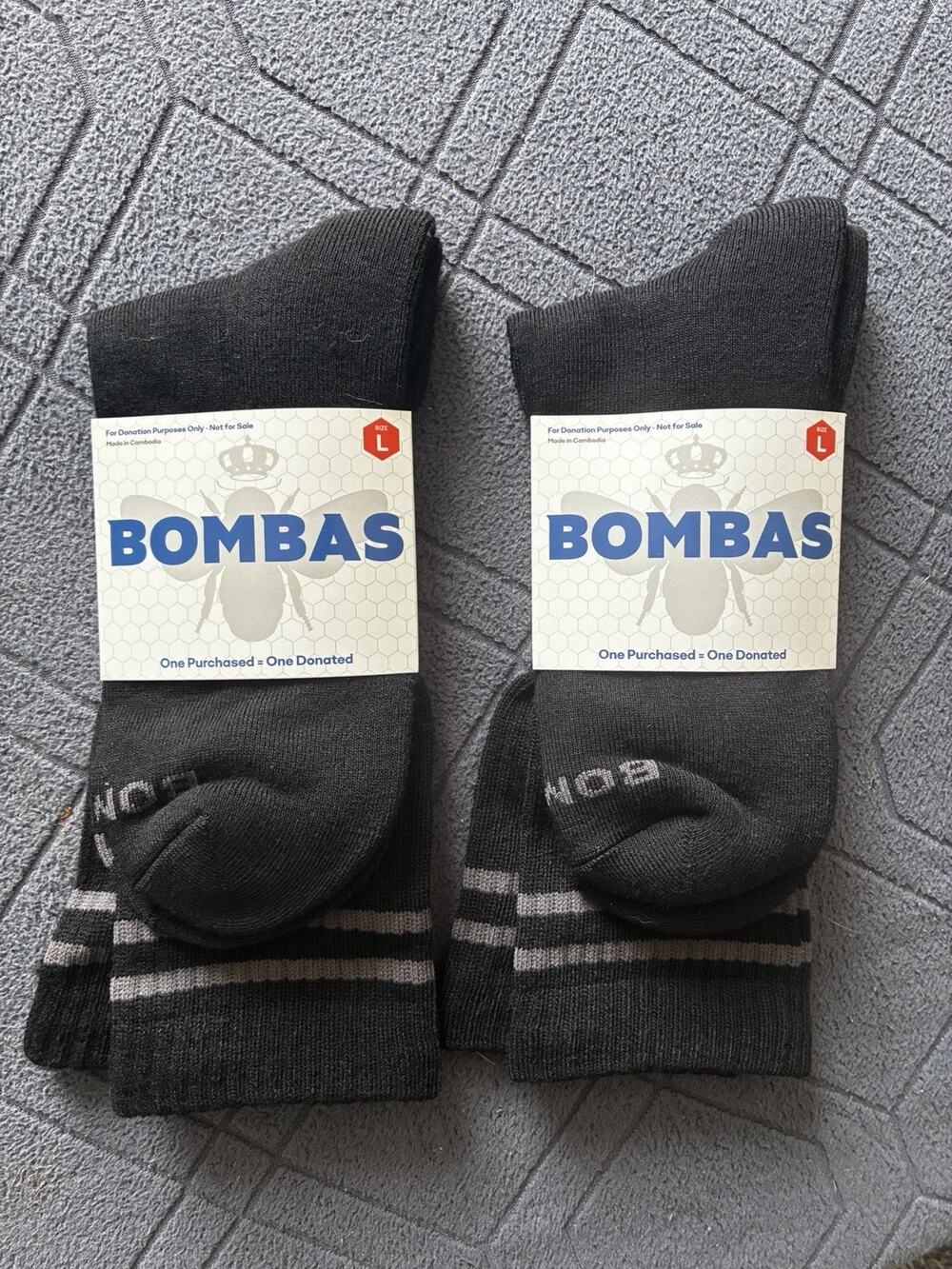 Bombas Men’s Large Black Crew Socks 2 Pairs Cushioned Arch Support